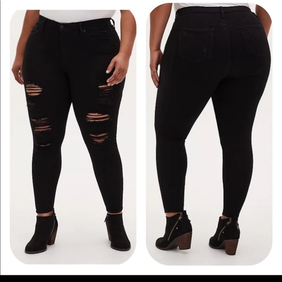 Torrid Black Sky High Skinny Premium Distressed Jeans - Picture 1 of 9